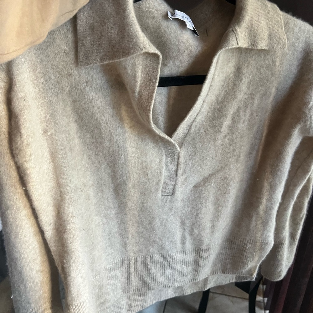 White + Warren Cream V-Neck Sweater